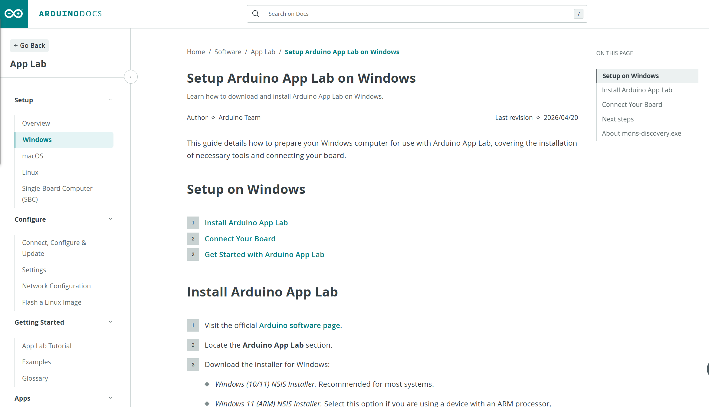 Arduino App Lab Windows 官方安装说明