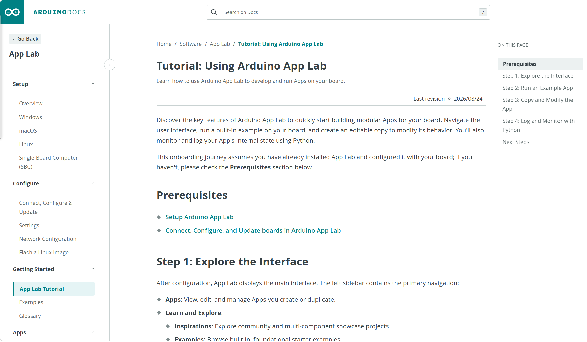Arduino App Lab project interface