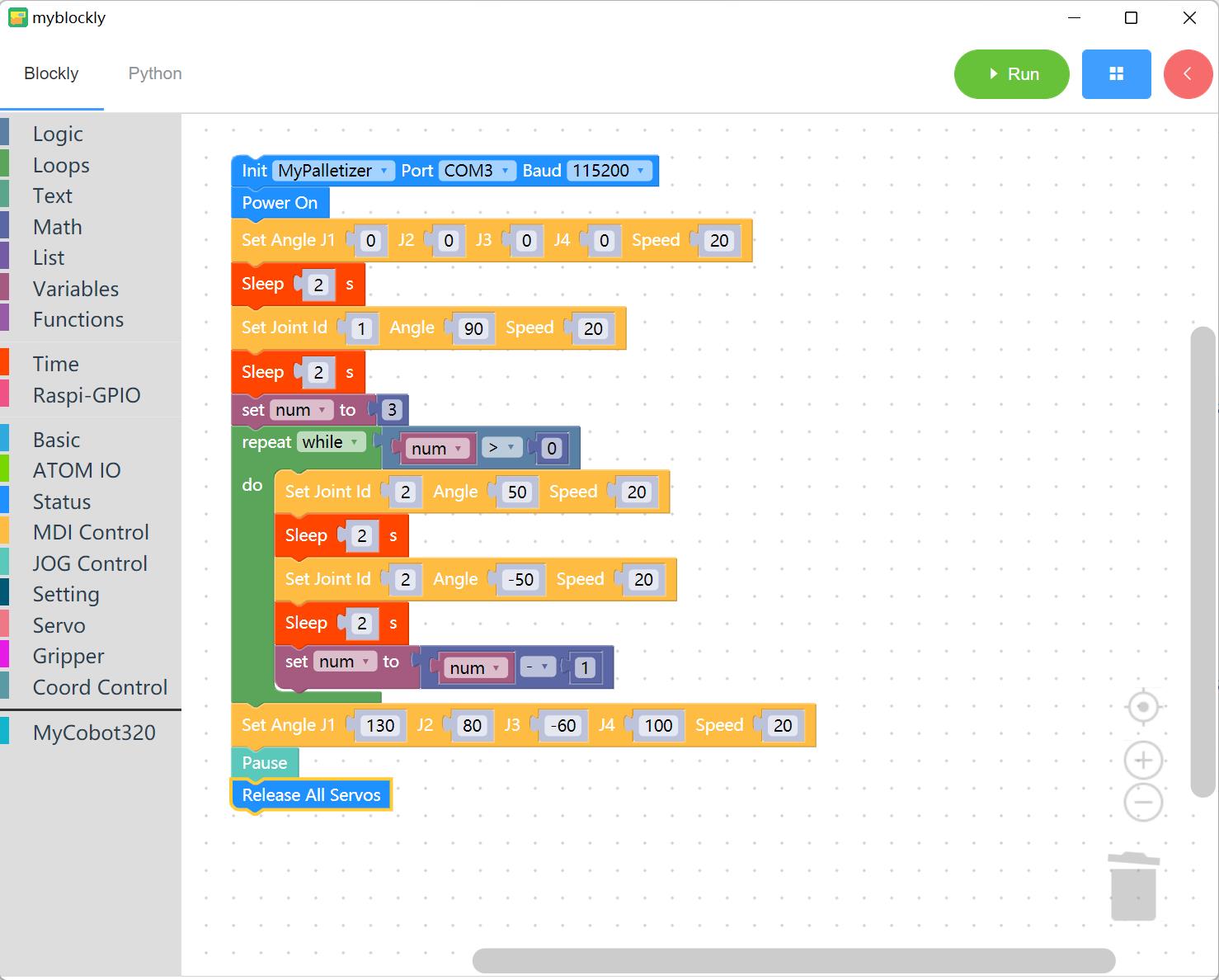 6.4.6 Control the robot arm to swing left and right · GitBook